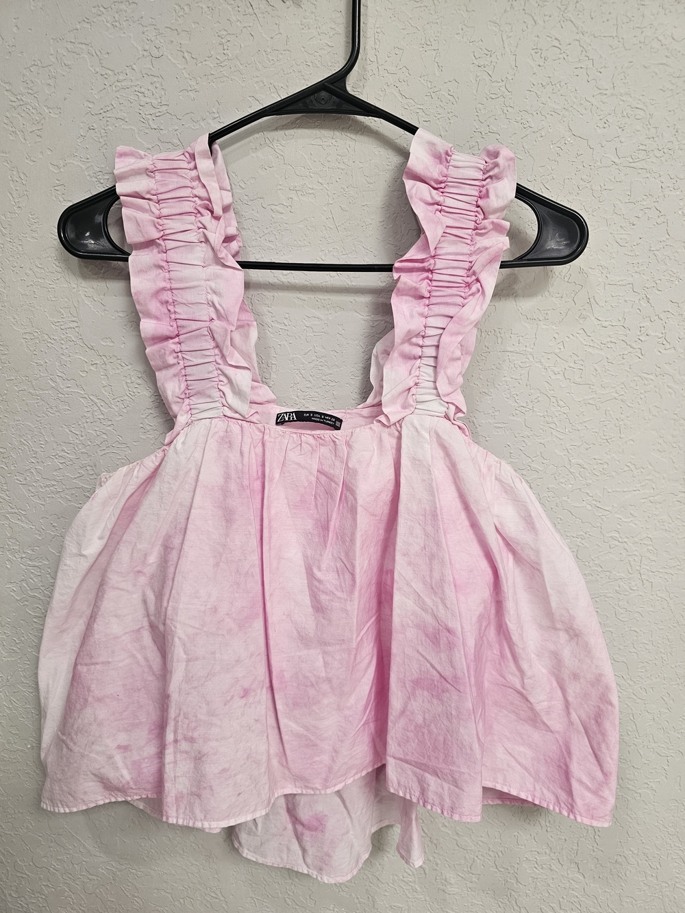Zara Pink & White Tie-Dye Ruffle Strap Tank | Size 5 | Summer Blouse